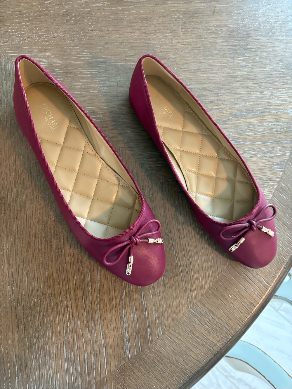 Michael Kors Women's Wine Leather Bow Ballet Flats